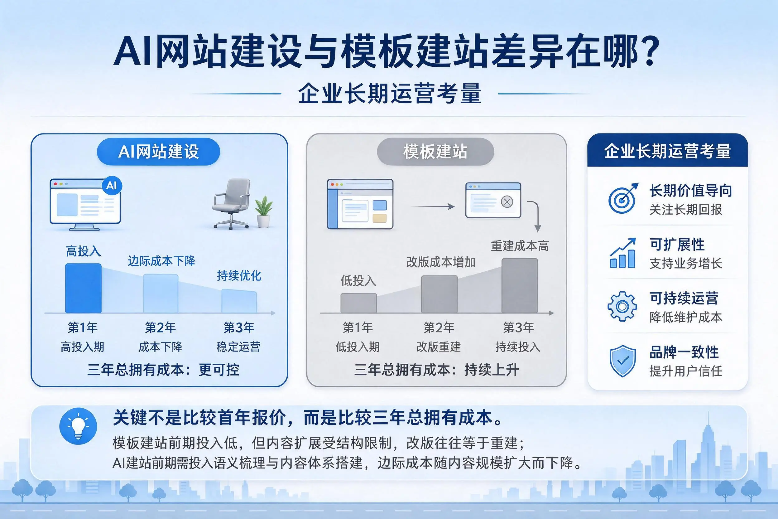 AI网站建设与模板建站差异在哪?湘潭企业长期运营考量