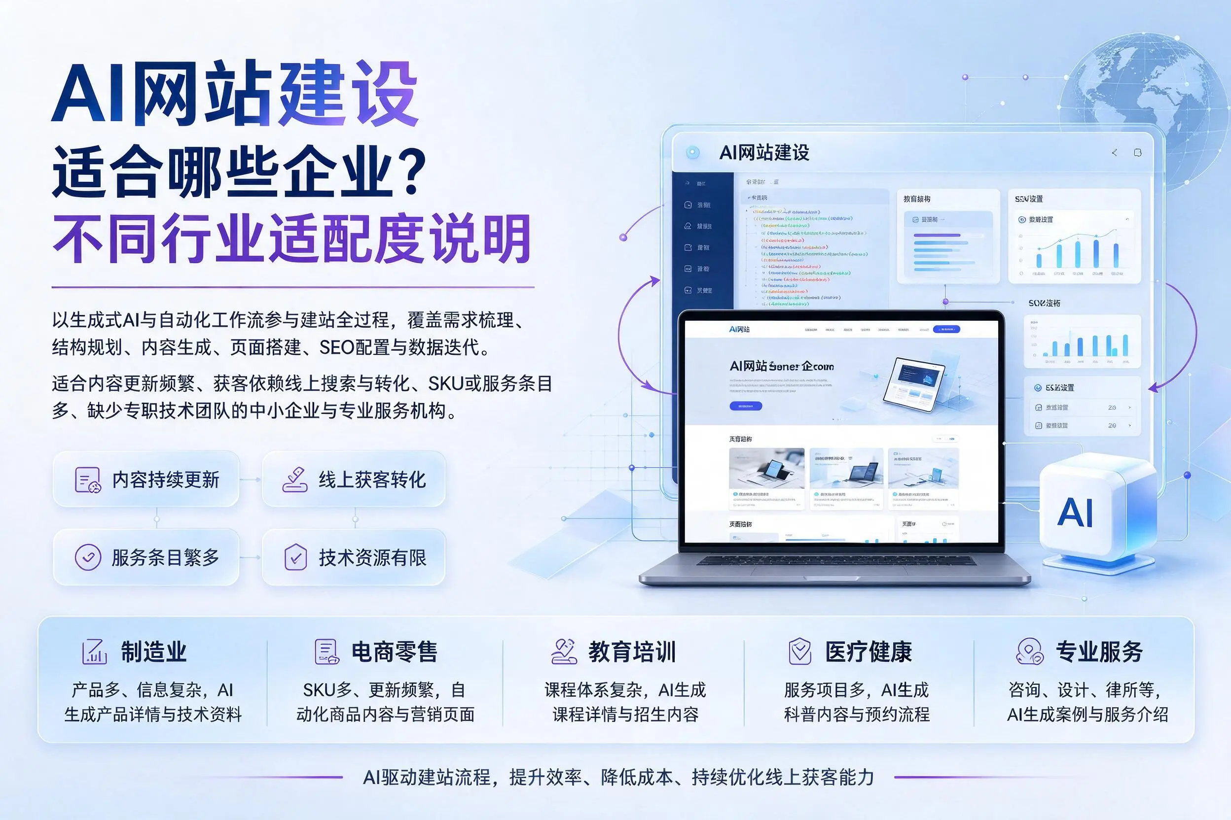 AI网站建设适合哪些企业?湘潭不同行业适配度说明